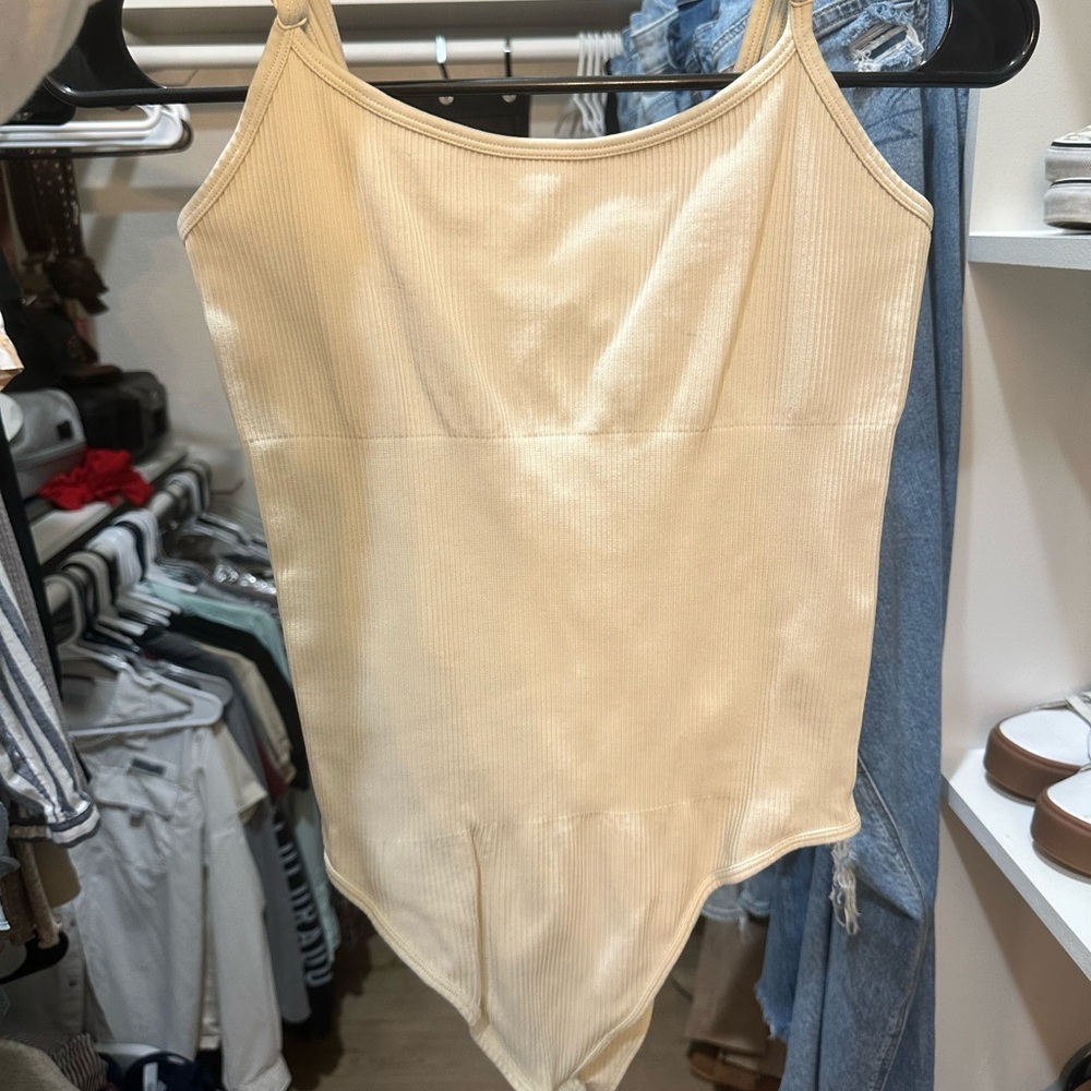 OQQ Cream Ribbed Bodysuit